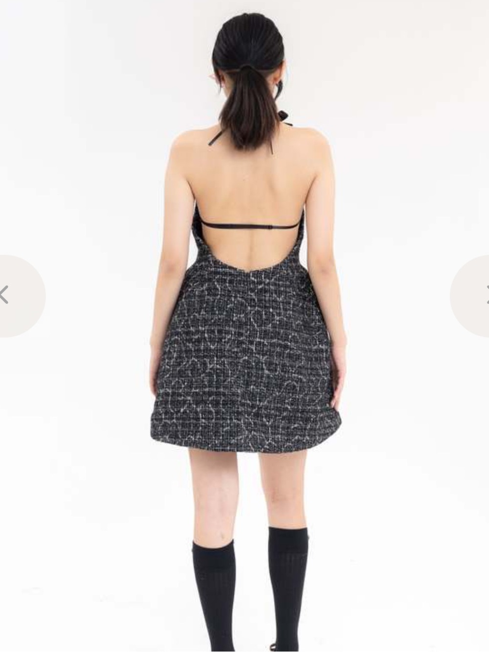 SHUSHU/TONG Tweed Halter Puff Mini Dress Black White Designer Size 6 - Picture 6 of 11